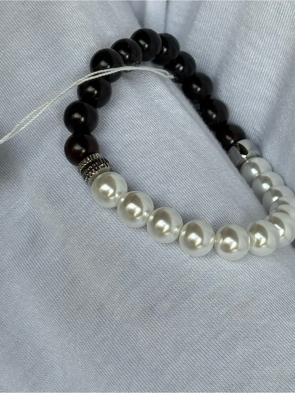 NWT Park Lane Noir Black and White Beaded Bracelet with Silver Accents - Picture 3 of 8